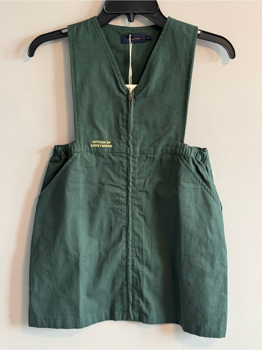Tinycottons Citizen V-Neck Dress Girls 8Y Bottle Green Cotton NWT